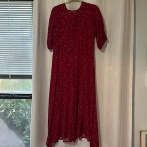 Pink and red floral midi dress